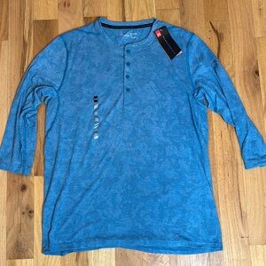 Under armour threadborne heat gear Henley 3/4 blue lightweight shirt long sleeve